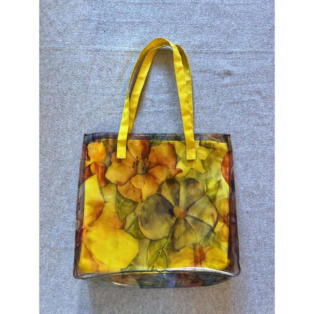 Preston & York Clear Vinyl Tote Bag Yellow Floral Made in Italy‎ Jelly Beach Bag